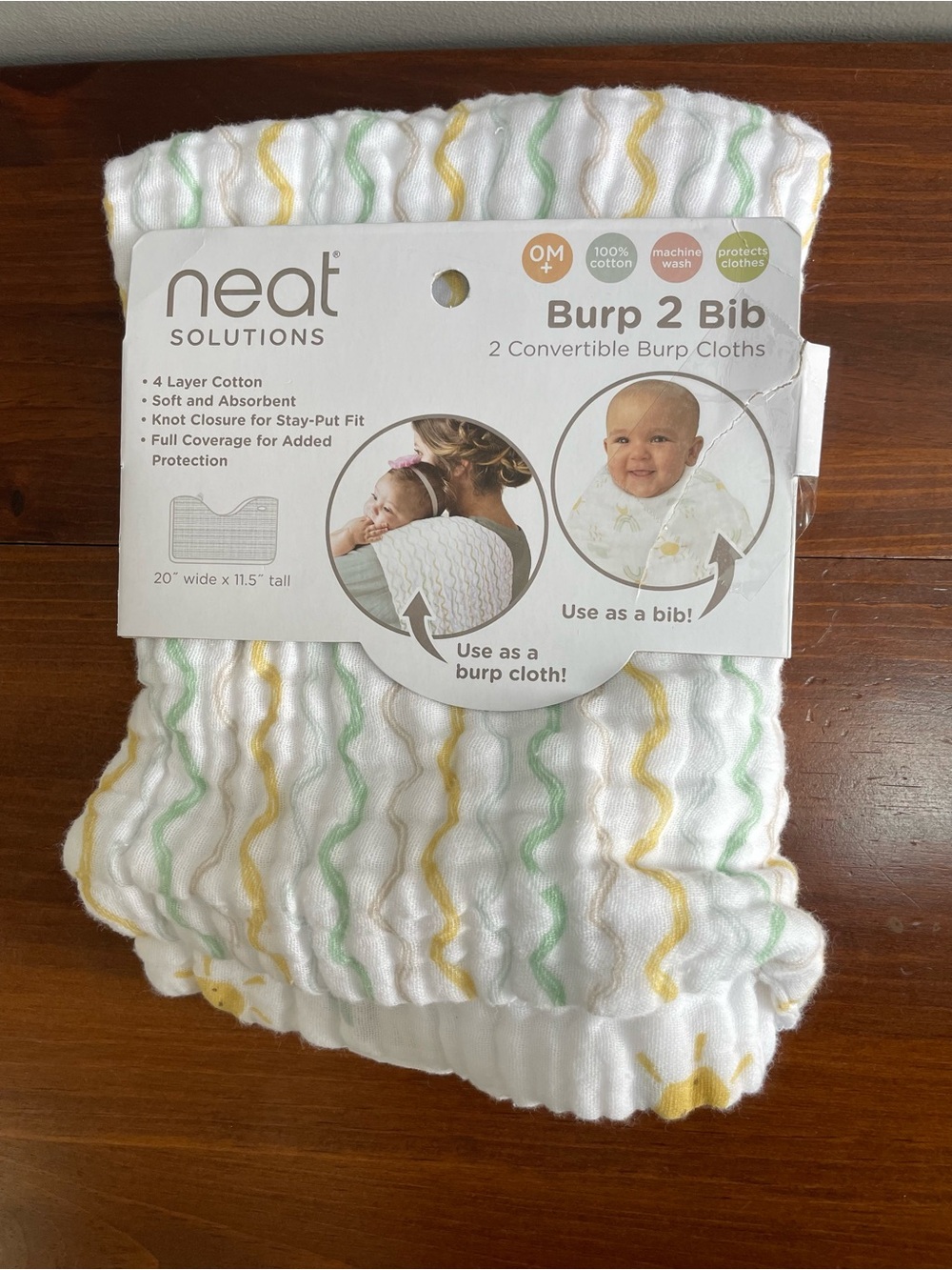 Neat Solutions White Convertible Burp Cloths & Bibs - Yellow & Green Accent